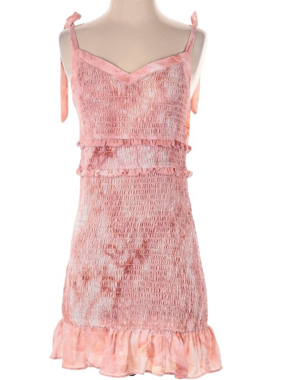 BCBGENERATION Pink Tie-Dye Smocked Ruffle Mini Dress S